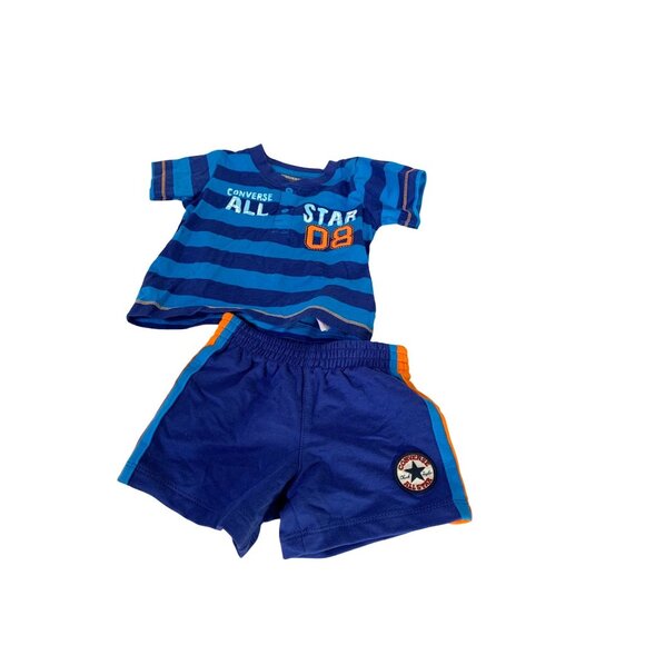 New Converse Boys Infant Baby Size 6 9 Months 2 Piece Set Outfit Tee Striped Sho - Picture 1 of 4